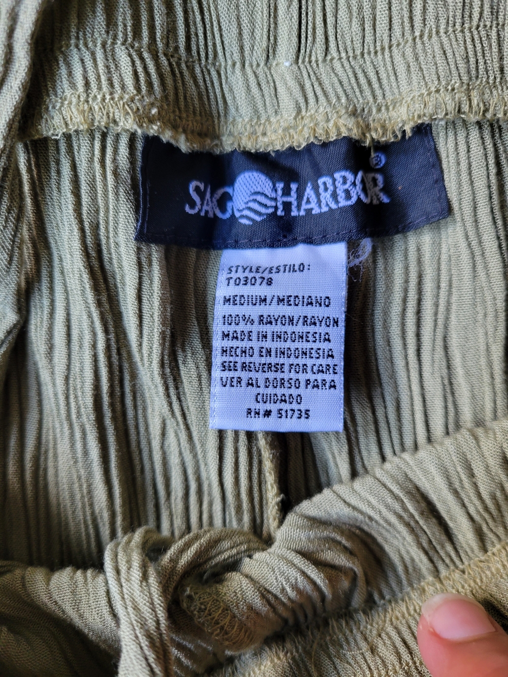 Sag Harbor Women’s Crinkle Straight Leg Pants, Elastic Waist Lime Sz M Boho - Picture 7 of 17